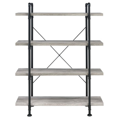 Delray - 4-Tier Open Shelving Bookcase - Grey Driftwood and Black.