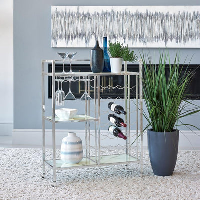 Derion - Glass Shelf Serving Cart With Casters - Chrome - Grand Furniture GA