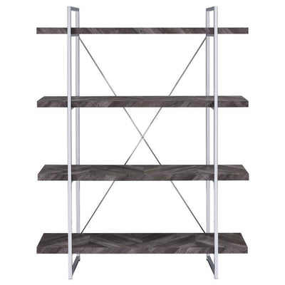 Grimma - 4-Shelf Bookcase - Rustic Grey Herringbone.