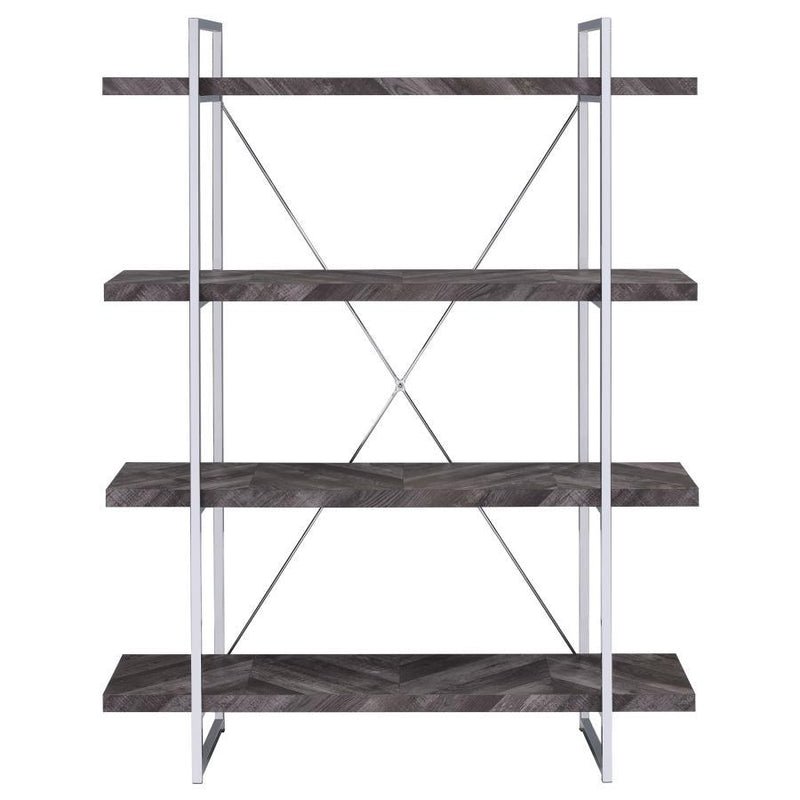 Grimma - 4-Shelf Bookcase - Rustic Grey Herringbone.