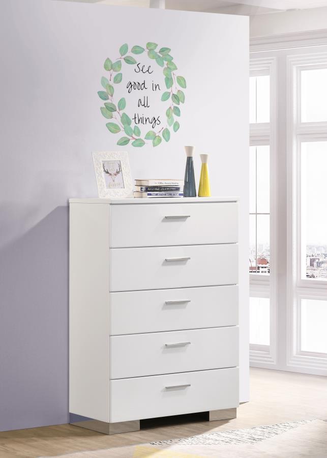 Felicity - 5-Drawer Chest - Glossy White.