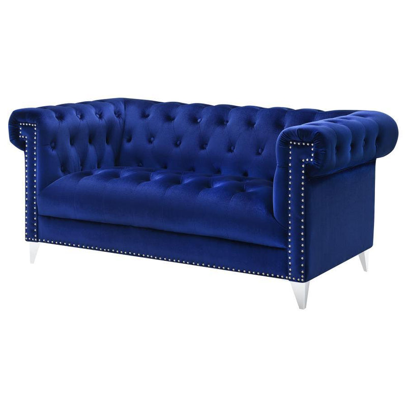 Bleker - Tufted Tuxedo Arm Loveseat - Blue.