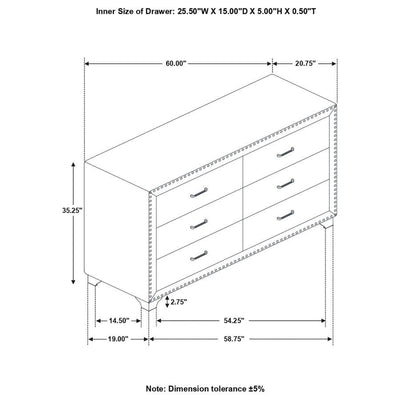 Melody - 6-Drawer Upholstered Dresser