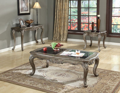 Chantelle - Coffee Table - Black Granite & Antique Platinum - Grand Furniture GA