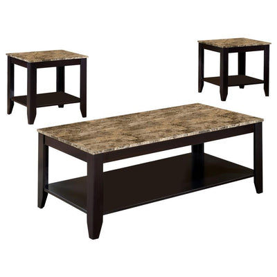 Flores - 3-Piece Occasional Table Set With Shelf - Cappuccino.