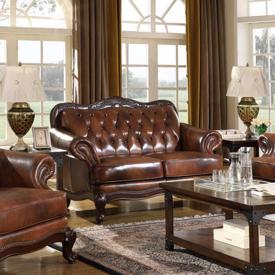 Victoria - Tufted Back Loveseat - Tri-Tone and Brown.