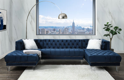 Ezamia - Sectional Sofa - Navy Blue Velvet - Grand Furniture GA