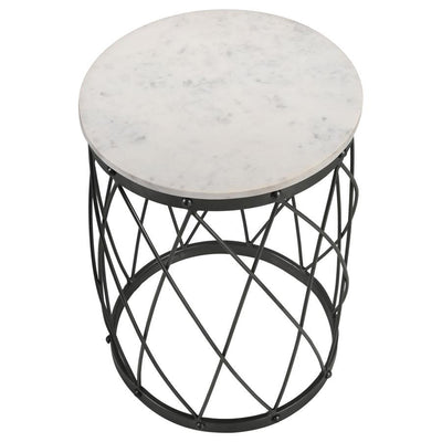 Tereza - Round Accent Table With Marble Top - White and Black.