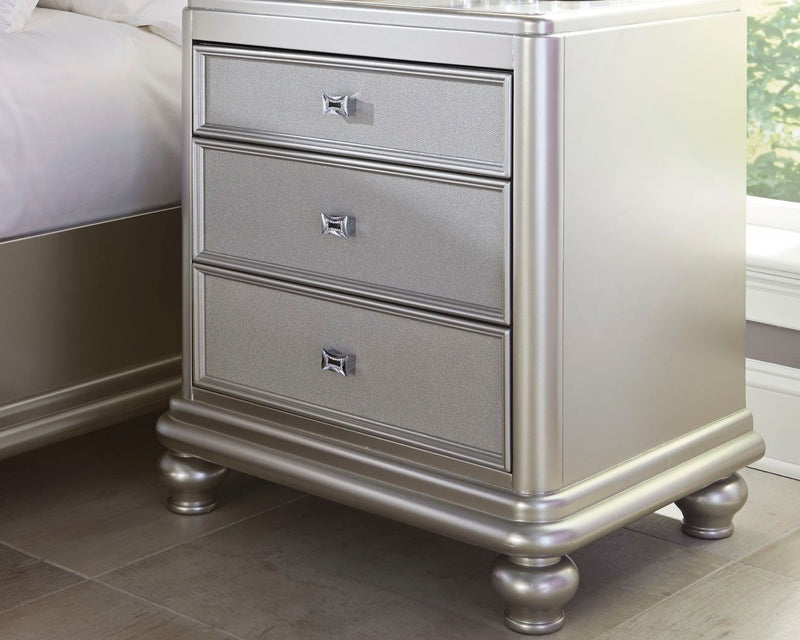 Coralayne - Silver - Three Drawer Night Stand.