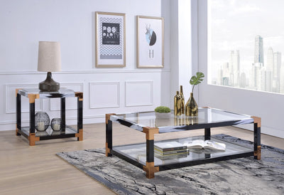 Lafty - Coffee Table - White Brushed & Clear Glass