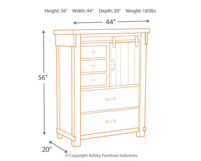 Brashland - White - Five Drawer Chest - Distressed Finish.