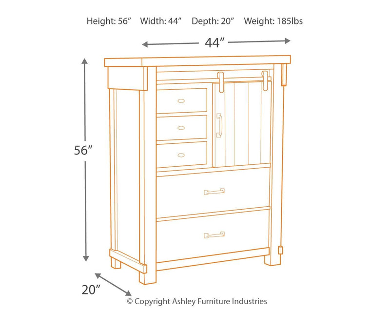 Brashland - White - Five Drawer Chest - Distressed Finish.