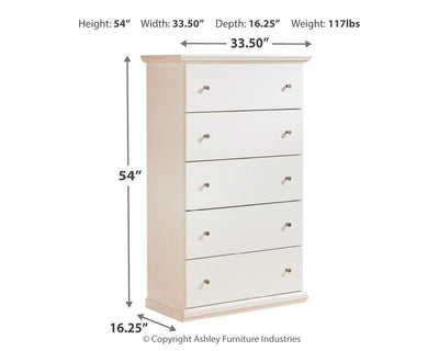 Bostwick - White - Five Drawer Chest.