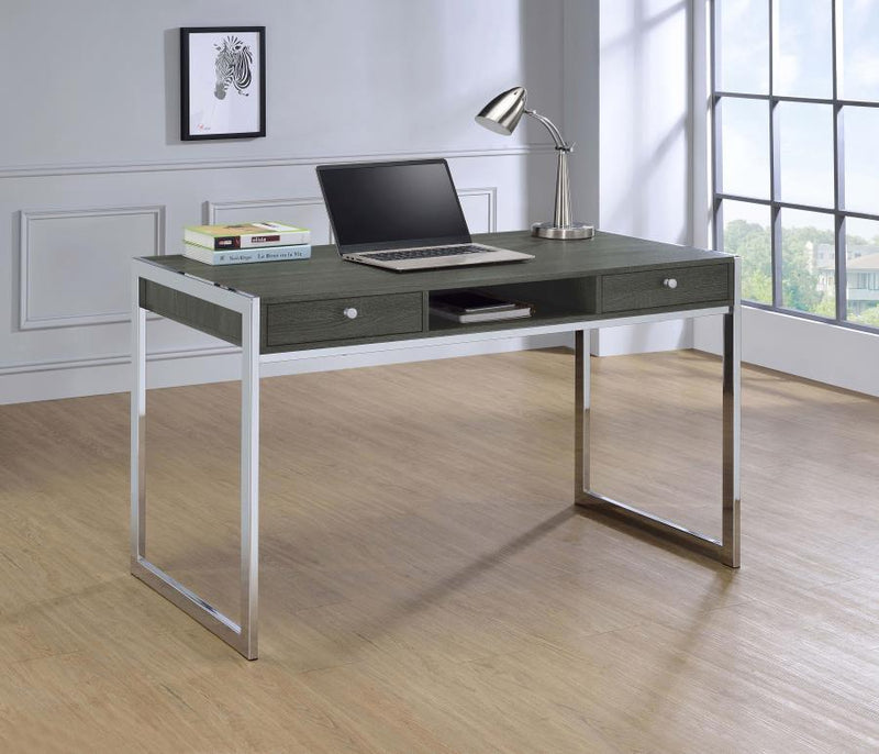 Wallice - 2-Drawer Writing Desk Weathered Gray And Chrome - Weathered Gray