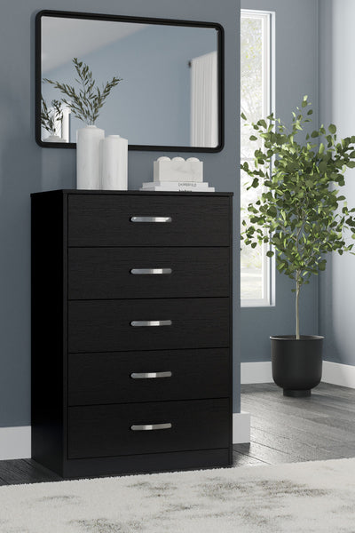 Finch - Black - Five Drawer Chest - 46" Height.