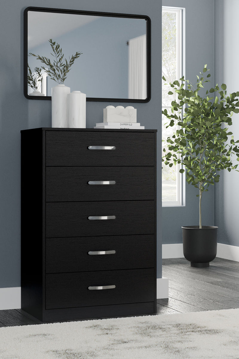 Finch - Black - Five Drawer Chest - 46" Height.