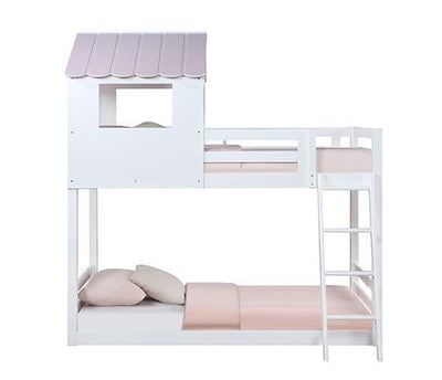 Solenne Twin Over Twin Bunk Bed - White & Pink Finish - Grand Furniture GA