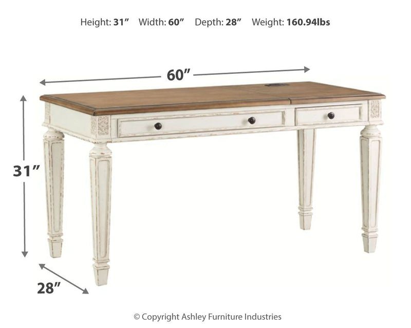 Realyn - White / Brown - Home Office Lift Top Desk.