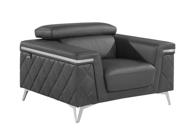 1140 - Top Grain Italian Leather Living Room Set - Black.