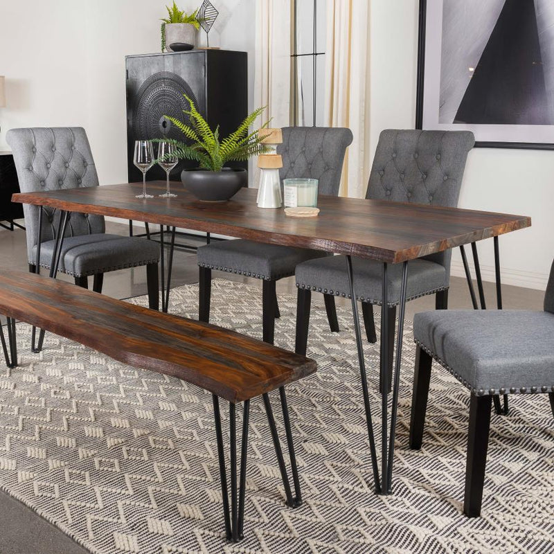 Neve - Live-Edge Dining Table With Hairpin Legs - Sheesham Gray And Gunmetal