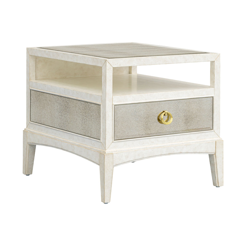 Bronze Mirror Glam End Table - White