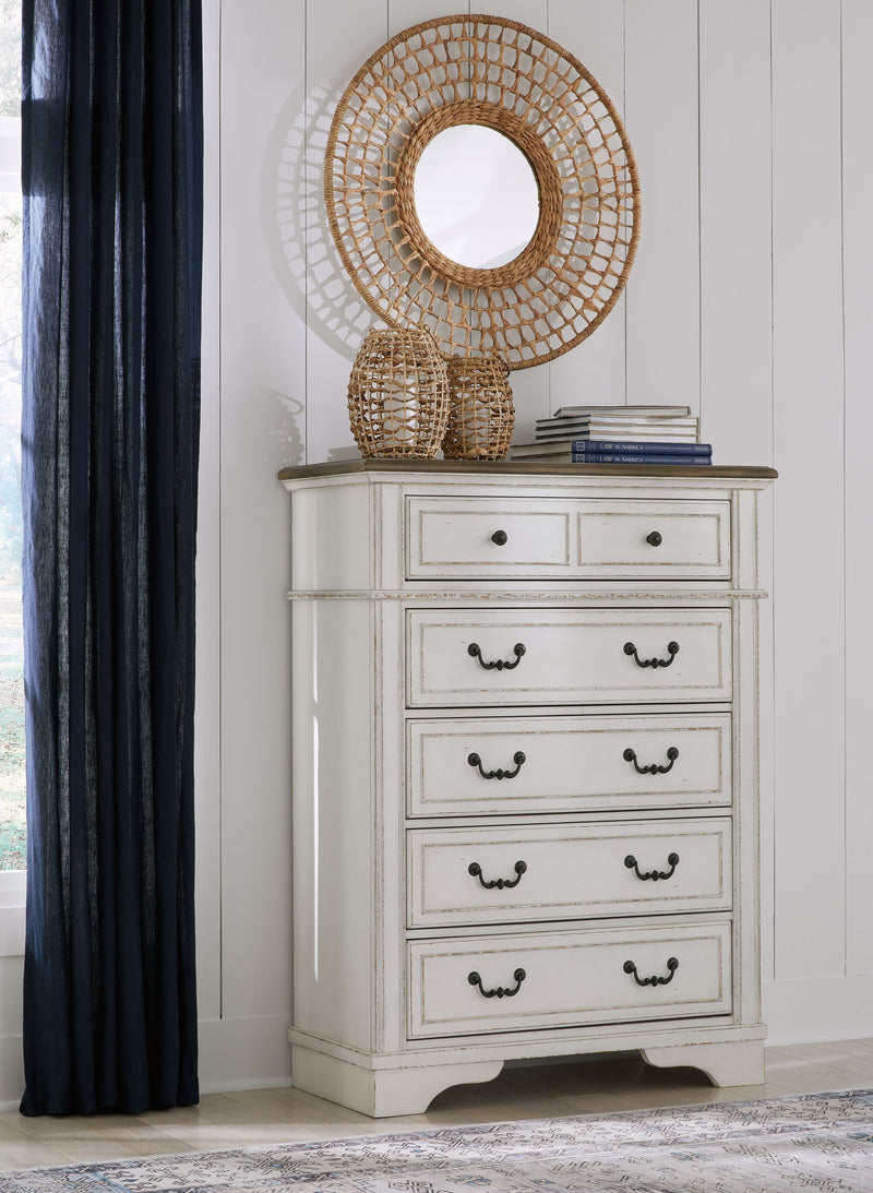 Brollyn - White / Brown / Beige - Five Drawer Chest.