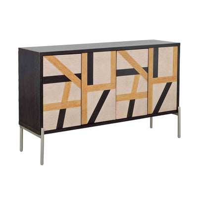 Sonia - Four Door Credenza - Black & Multicolor.