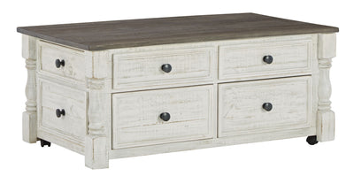 Havalance - White / Gray - Lift Top Cocktail Table With Storage Drawers.