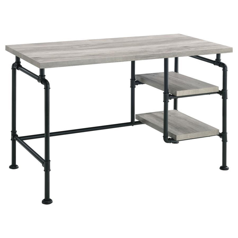 Delray - 2-Tier Open Shelving Writing Desk - Grey Driftwood and Black.