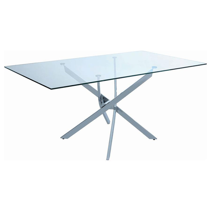 Carmelo - X-Shaped Dining Table - Chrome and Clear.