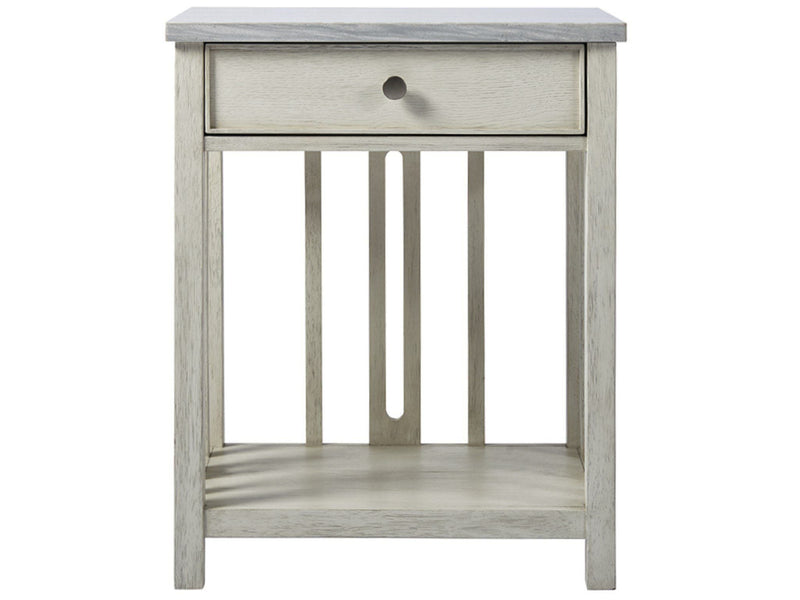 Escape - Bedside Table with Stone Top - Pearl Silver.