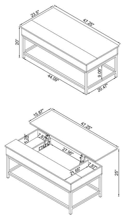 Byers - Black Coffee Table With Hidden Storage - Brown Oak and Sandy Black.