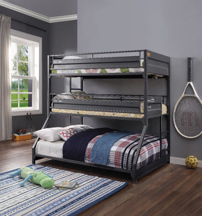 Cargo - Twin Over Twin Over Full Triple Bunk Bed - Gunmetal Finish - Grand Furniture GA