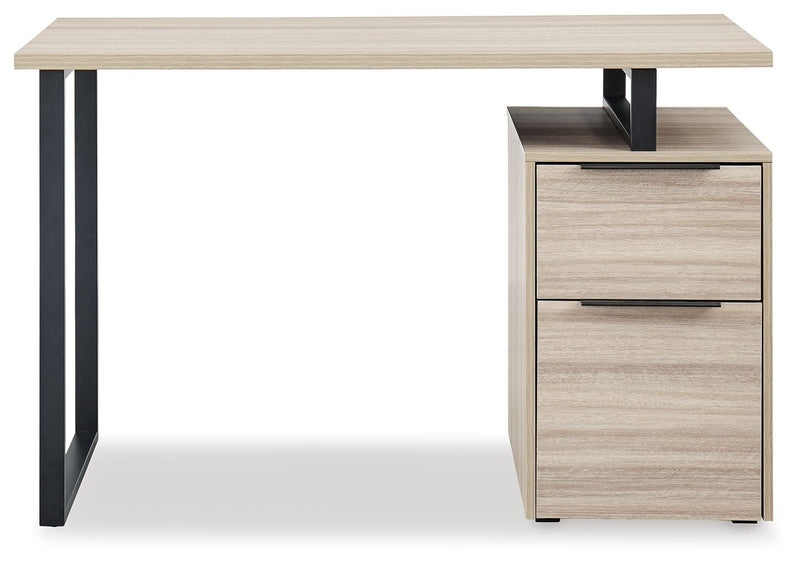 Waylowe - Natural / Black - Home Office Desk With Double Drawers.