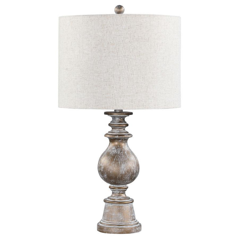 Brie - Drum Shade Table Lamp - Oatmeal and Antique Gold.