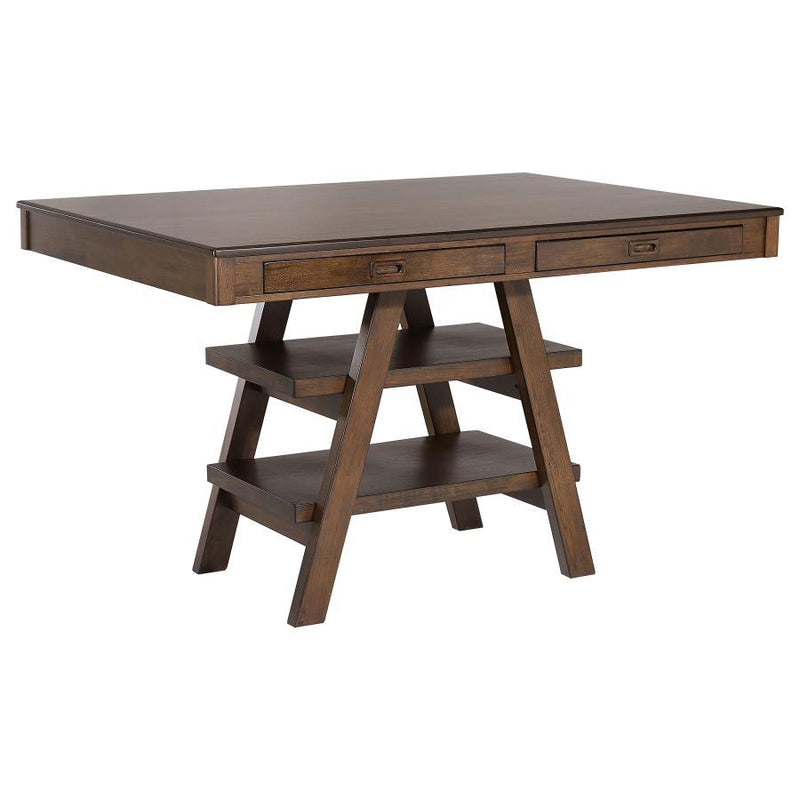 Dewey - 2-Drawer Counter Height Table With Open Shelves - Walnut.