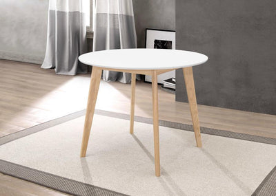 Breckenridge - Round Dining Table - Matte White and Natural Oak.