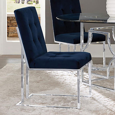 Cisco - Upholstered Dining Chairs (Set of 2) - Ink Blue And Chrome - Grand Furniture GA