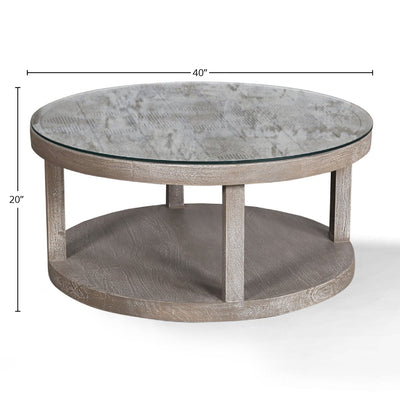 Crossings Serengeti - Round Cocktail Table with Glass Top - Sandblasted Fossil Grey