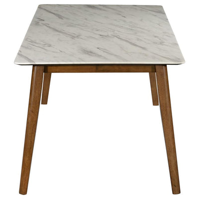 Everett - Faux Marble Top Dining Table - Natural Walnut and White.