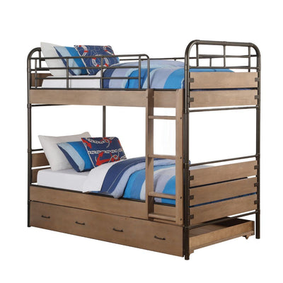 Adams - Twin Over Twin Bunk Bed & Trundle - Antique Oak & Gunmetal - Grand Furniture GA