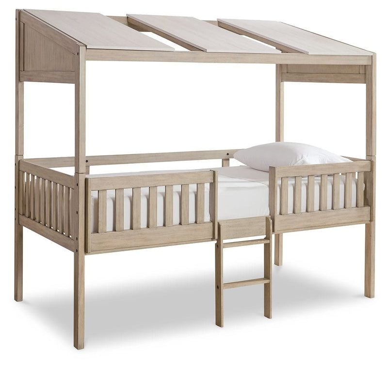 Wrenalyn - White / Brown / Beige - Twin Loft Bed With Roof Panels.