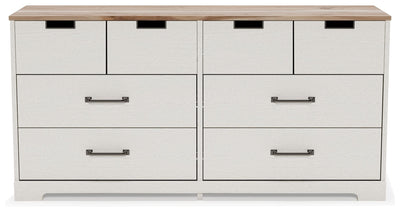 Vaibryn - White / Brown / Beige - Six Drawer Dresser - Vinyl-Wrapped.