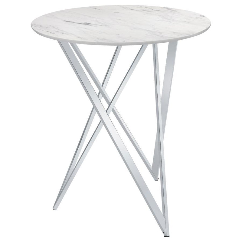 Bexter - Faux Marble Round Top Bar Table - White and Chrome.