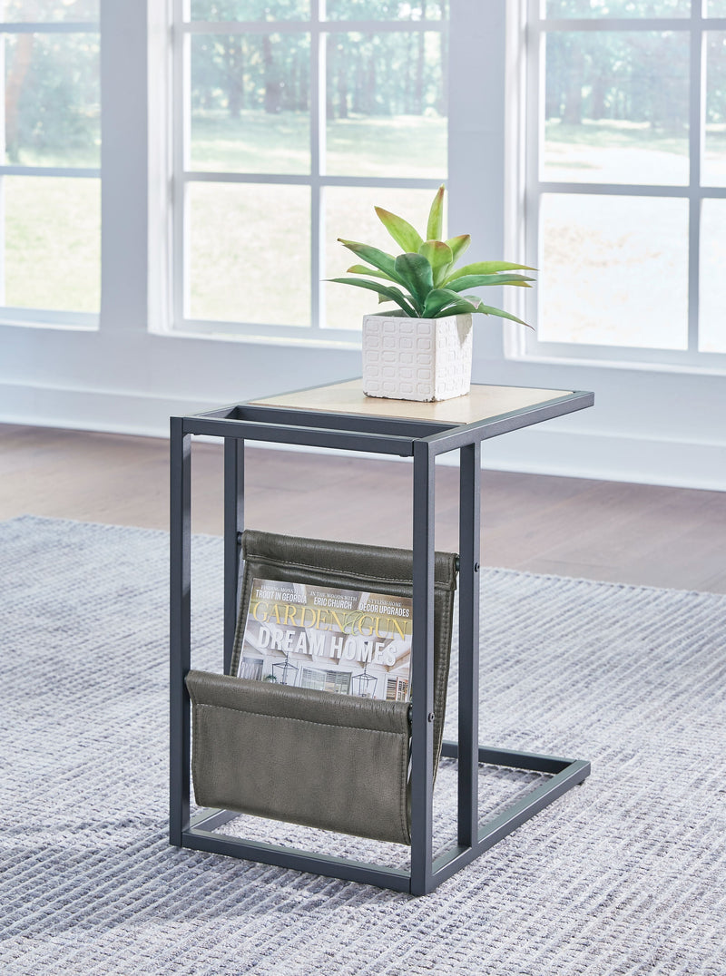 Freslowe - Light Brown / Black - Chair Side End Table With Magazine Basket.
