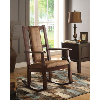 Butsea - Rocking Chair - Brown Fabric & Espresso - Grand Furniture GA