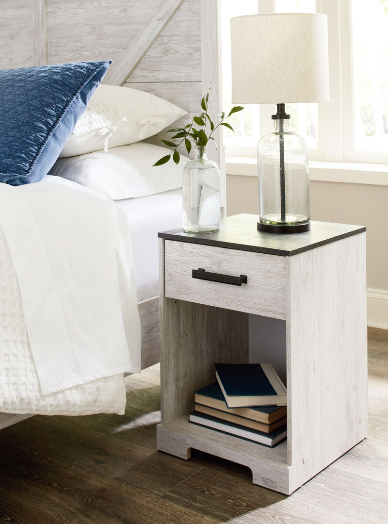 Shawburn - White / Black / Gray - One Drawer Night Stand - Open Cubby.