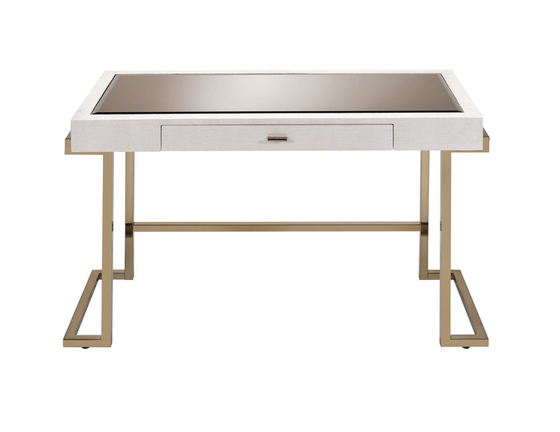 Boice - Vanity Desk - White PU & Champagne Finish - Grand Furniture GA