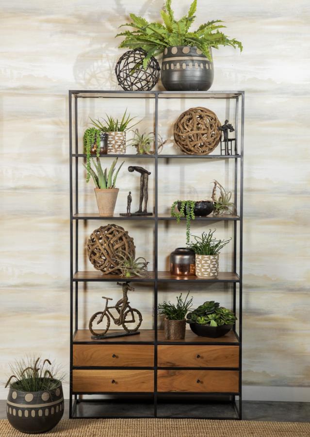 Belcroft - 4-Drawer Etagere - Natural Acacia and Black.