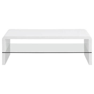 Airell - Rectangular Coffee Table With Glass Shelf - White High Gloss.